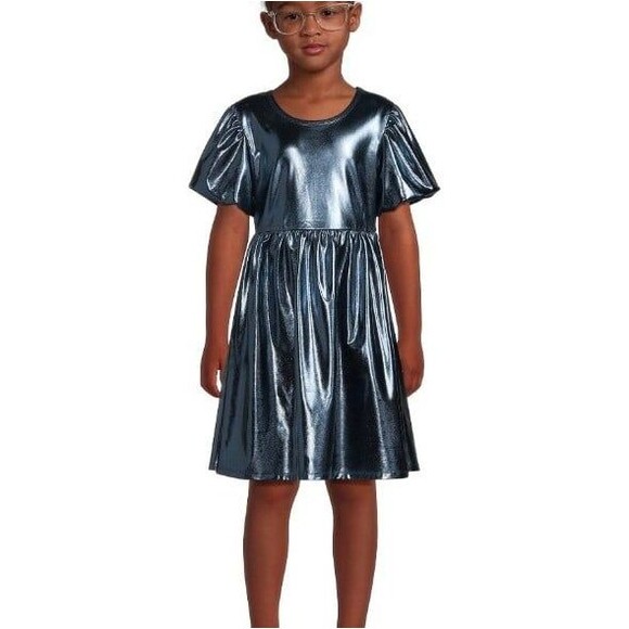 wonder nation Other - Wonder Nation Girls Metallic Knit Puff Sleeve Dress, Girl's Large 10-12